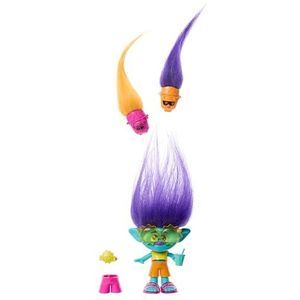 Mattel DreamWorks Trolls Band Together Haarploppers Branch, kleine pop met kleding die aan en uit kan, en 3 verrassende accessoires HNF12