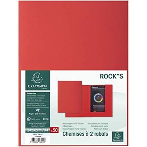Exacompta - ref. 216012E - Set van 50 stevige dossiermappen ROCK''S 210 g/m² met 2 kleppen - heldere kleuren - in PEFC™ gecertificeerde mappen - Afmetingen: 24 x 32 cm voor A4 documenten - rode kleur.