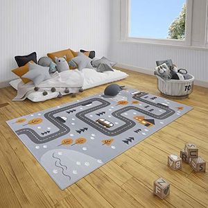 Hanse Home Dream Street Vloerkleed, kinderkamer, speeltapijt, laagpolig tapijt, modern speelstraatmotief, zachte pool, onderhoudsvriendelijk - grijs mosterdgeel, 160 x 220 cm