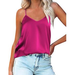 Ekouaer Women's Silk Satin Tank Top Sexy V Neck Cami Top Spaghetti Strap T Shirt Blouse Rose