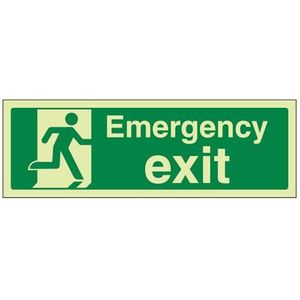 VSafety 21015AX-G Safe Condition Exit Sign, Emergency Exit"", Landschap, 1 mm Glow In The Dark Plastic, 300 mm x 100 mm, Groen