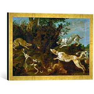 Ingelijste foto van Paul de Vos ""Die Wildzwijnjacht"", kunstdruk in hoogwaardige handgemaakte fotolijst, 60x40 cm, Gold Raya