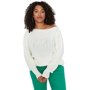 Trendyol Dames sweatshirt met ronde hals, getextureerd regular plus size, Ecru, 3XL