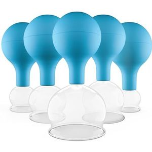 pulox Cupping glas van echt glas set van 5 incl. zuigbal 25 mm, 32 mm, 40 mm, 52 mm & 62 mm, blauw