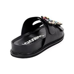 GIOSEPPO Zwarte biologische sandalen met gespen met kleurrijke kristallen, voor dames, Zwart, 41 EU