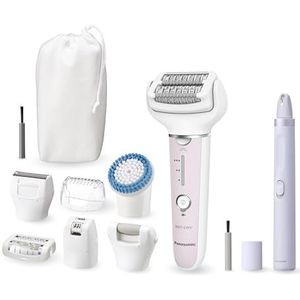 Panasonic ES-EYL9-P503 Nat en Droog Draadloze Epilator voor Wenkbrauwen/Gezichtshaar voor Vrouwen, Verwijdert Korte Haartjes, 3 Snelheidsstanden, Incl. Voetverzorging & Bikinilijntrimmer, Wit/Lila