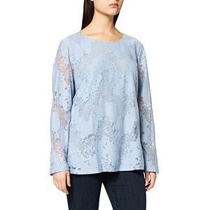Samoon Damesblouse met kanten look, lange mouwen, blouseshirts, blouse, lange mouwen, effen kleur, grote maten, fjord blue, 42