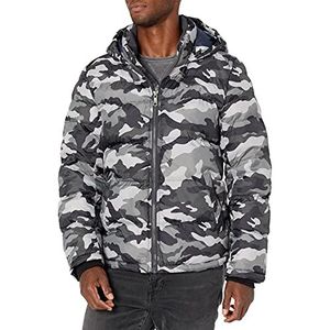 Tommy Hilfiger Klassieke donsjack met capuchon voor heren (standaard en groot en lang) alternatieve buitenkledingjas, Grijze camouflage, XL