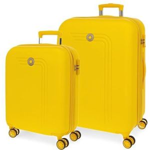 Movom Riga Kofferset geel 55/70 cm stijve ABS zijcombinatiesluiting 91L 6,32 kg 4 dubbele wielen, Geel, Eén maat, Koffer Set