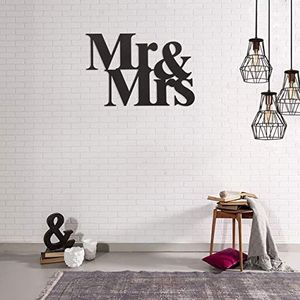 Homemania wanddecoratie van metaal, motief Mr & Mrs, zwart, huis, decoratie voor woonkamer, kantoor, muur, eenheidsmaat
