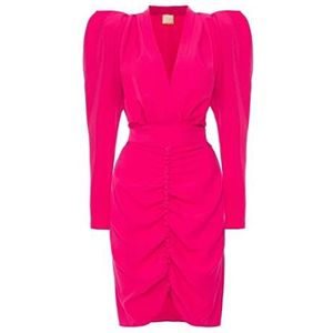 Swing Fashion Elegante damesjurk, feestjurk, cocktailjurk, avondjurk, zakelijke jurk, feestelijke jurk, potloodjurk, bodycon, V-hals, knielang, lange mouwen, roze, XL (42), roze, XL