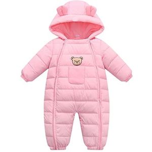 Baby winter overall met capuchon sneeuwpak outfits beertje rompers jongens meisjes speelpak, roze 2, 6-12 Maanden