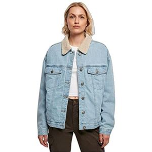 Urban Classics Dames oversized Sherpa denim jas, helderblauw gebleken, 4XL, helderblauw gebleekt, 4XL