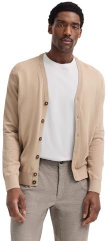 Bugatti - MODERN FIT - Cardigan - Beige - Met V-hals van Katoen-Kasjmier