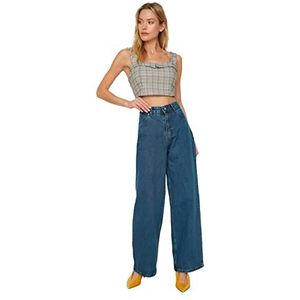 Trendyol Dames Jeans Lacivert Hoge Wade Wide Been Jeans, Marineblauw, 38