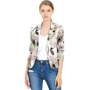 Allegra K Vrouwen Casual Contrast Voering Open Front Bloemen Print Korte Blazer