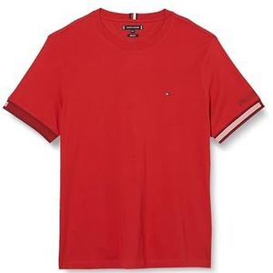 Tommy Hilfiger Mannen T-shirt met korte mouwen vlag manchet T-shirt ronde hals, Primair Rood, S