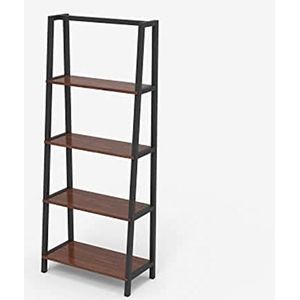 Novilla Grote boekenplank met 4 niveaus voor woonkamer, industriële ladder, metalen frame, boekenkast voor slaapkamer/keuken/thuiskantoor, verstelbare tafelpoten, waterdicht en krasbestendig bureau,