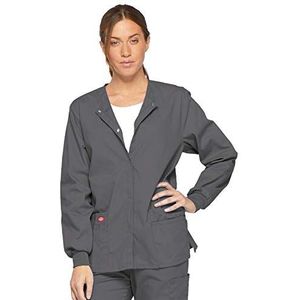 Dickies Women's Eds Signature Scrubs Missy Fit Snap Front Warm-Up Jacket, Pewter, X-Small