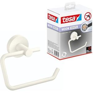 tesa® MOON WHITE Toiletrolhouder, mat wit - Wc-rolhouder Zonder Deksel voor Badkamers in Industriële en Moderne Stijl - Zonder Boren, Zelfklevend - 99 mm x 140 mm x 53 mm