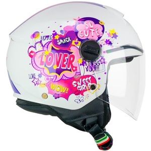 CGM Helm met open gezicht, 261G Mini Comics, fuchsia, wit, YM (49-50 cm)