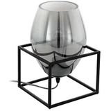 EGLO Tafellamp Olival 1, tafellamp, bedlampje van metaal in zwart en rookglas, woonkamerlamp, lamp met schakelaar, E27-fitting