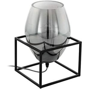 EGLO Tafellamp Olival 1, tafellamp, bedlampje van metaal in zwart en rookglas, woonkamerlamp, lamp met schakelaar, E27-fitting