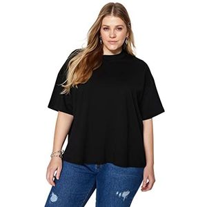 Trendyol Dames oversized basic ronde hals gebreid plus size T-shirt, Zwart, XL