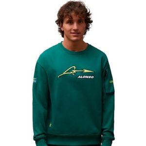 KIMOA Aston Martin F1 Fernando Alonso 2024 Sweatshirt voor heren, sweatshirts voor heren zonder capuchon, BCI katoen, groen, XS, Groen, XS