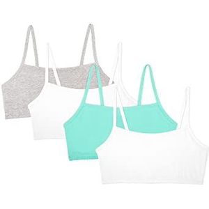 Fruit of the Loom Women's Spaghetti Strap Cotton Sports Bra-All-Day Comfort & Easy Movement, Mint Chip/White/Grey Heather/White, 32