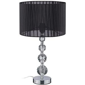 Relaxdays tafellamp, E27 fitting, ronde nachtkastlamp met kristal design, H x Ø 54 x 29,5 cm, stoffen schemerlamp, zwart
