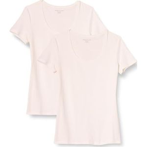 Amazon Essentials 2-pack Classic-fit T-shirt met korte mouwen, Wit/Wit, L