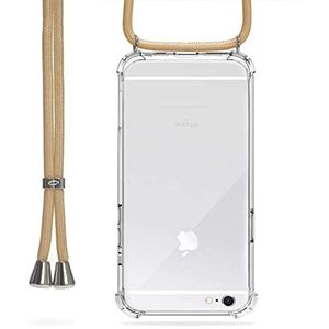 Trop Saint® Beschermhoes met koord voor iPhone 6S en iPhone 6 van siliconen, transparant, met halsband, beige