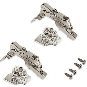Emuca 1015307 Half-overlay soft-close verborgen scharnier met Ø35mm kop en 165° openingshoek + Euro schroefplaat met nokkenverstelling, Set van 2 stuks