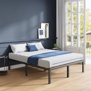 Avenco Bedframe voor tweepersoonsbed, 160 x 190 cm, lattenbodem, lattenbodem van staal met stabiele hoge poten, eenvoudige montage, zwart