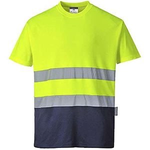 Portwest S173 Tweekleuren Katoenen Comfort T-Shirt, Normaal, Geel/Marine, Grootte M