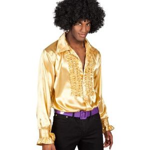 Boland- Discohemd met ruches, goud, voor heren, kostuum, feesthemd, Schlagermove, jaren 70, themafeest, carnaval