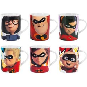 Home 728242 Disney/Pixar The Incredible, Set van 6 mokken, Porselein, 330 ml, Multi kleuren