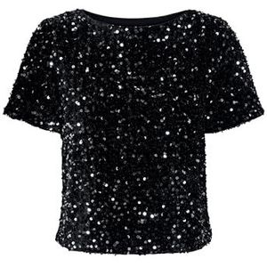 Onlanika Ss Sequins Boat Top WVN, zwart, XS
