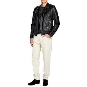 Sisley Mens 21DYSN02G Leather Jacket, Black 100, 44, Black 100, 44