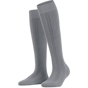 FALKE Knit Caress Kniekousen voor dames, duurzaam biologisch katoen, wol, lang, effen, 1 paar, Grijs (Grey 3208), 42 EU