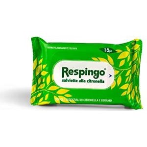Respingo, Citronella-doeken, verwijdert insecten van de huid van volwassenen en kinderen, met etherische oliën van citronella en geranium, verpakking van 15 stuks