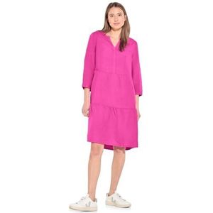 Cecil Dames Linen_li/Cv Split Neck Solid D Jurk, Bloomy Pink, M
