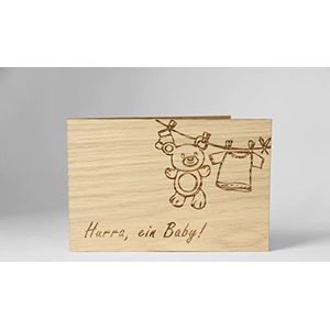 Holzgrusskarten Originele felicitatie voor de geboorte - 100% handgemaakt in Oostenrijk, van eikenhout gemaakte cadeaubon voor de geboorte, wenskaart, vouwkaart, ansichtkaart, doopkaart, baby
