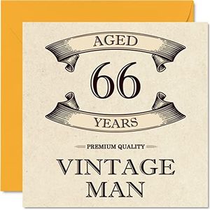 Vintage 66e verjaardagskaarten voor mannen - leeftijd 66 jaar - leuke verjaardagskaart voor opa vader echtgenoot vriend oom broer opa, 145 mm x 145 mm wenskaarten, 66e verjaardagskaart