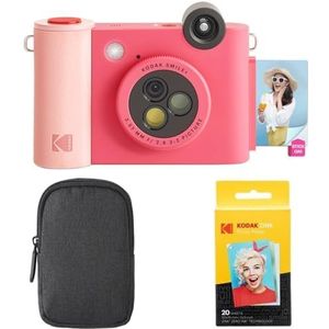 KODAK Smile+ 2-in-1 Digitale Camera & Fotoprinter Starterpakket + Draagtas + Zink 20pk - Fuchsia, Starter Bundle