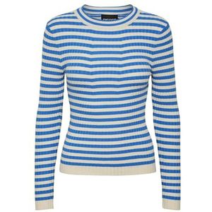 PIECES PCCRISTA LS O-Neck Knit NOOS BC, French Blue/Stripes: berk, L