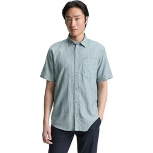 TOM TAILOR Herenhemd met korte mouwen van katoen, 37915 - Green Slub Structuur, XXL