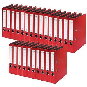 VON Leitz 10560025 Ordner A4, 25 stuks, karton met kunststof omslag, 50 mm rugbreedte, voor 350 vellen, blauwe engel en FSC-gecertificeerd, voor school, studie en thuis, rood