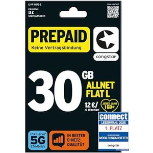 congstar - Prepaid Allnet L - Simkaart - 15 GB LTE - Telefonie & SMS Flat